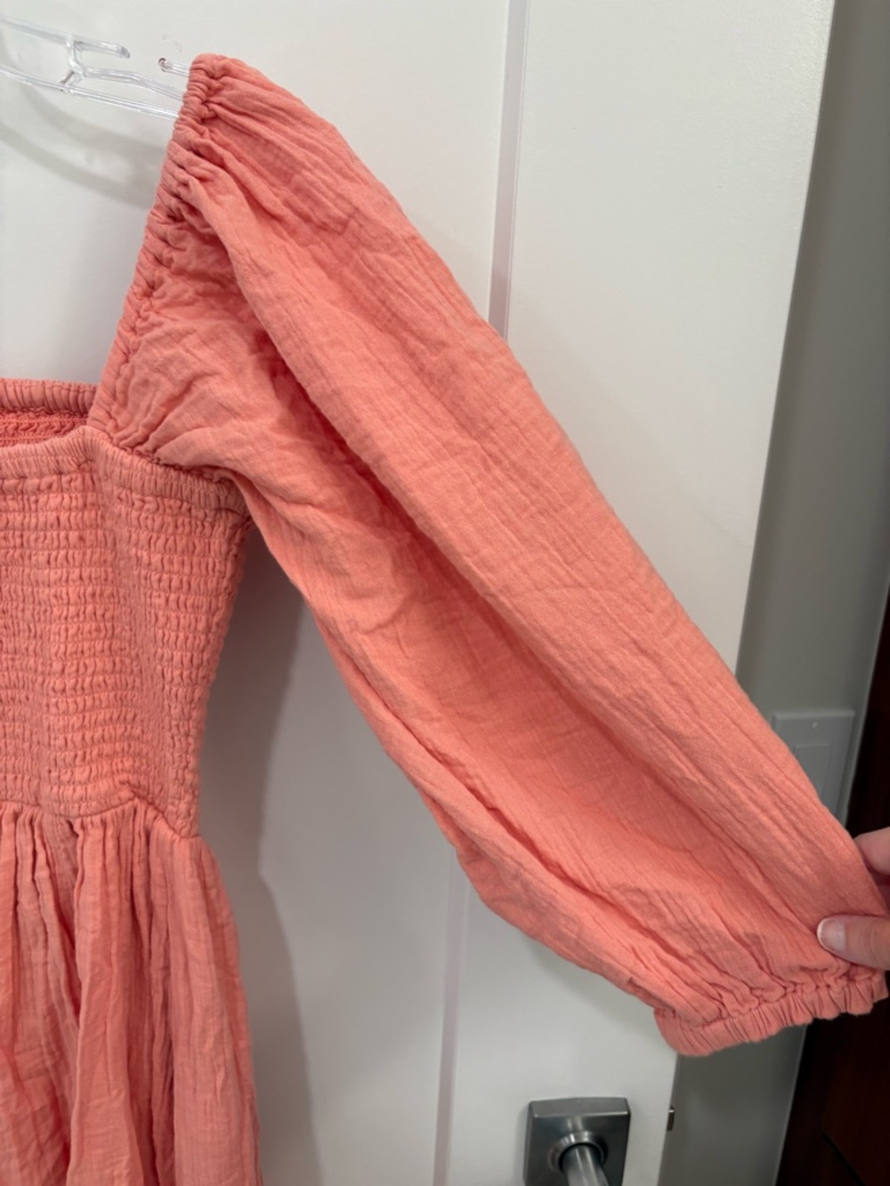 Quince 100% Organic Cotton Coral Gauze Smocked Square Neck Midi Dress Size XS - Picture 12 of 13